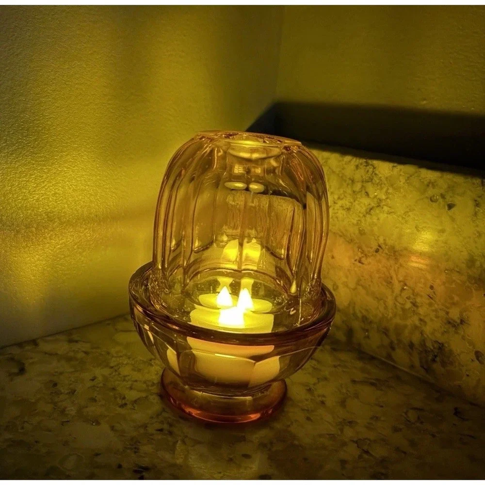 Viking Glass Persimmon Orange Arlington Fairy Lamp Glimmer GLOW MCM Vintage RARE